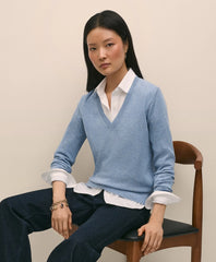 Silk V-Neck Marled Knit Relaxed Sweater | Brooks Brothers