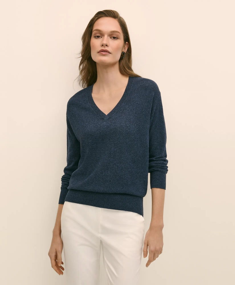 Silk V-Neck Marled Knit Relaxed Sweater | Brooks Brothers