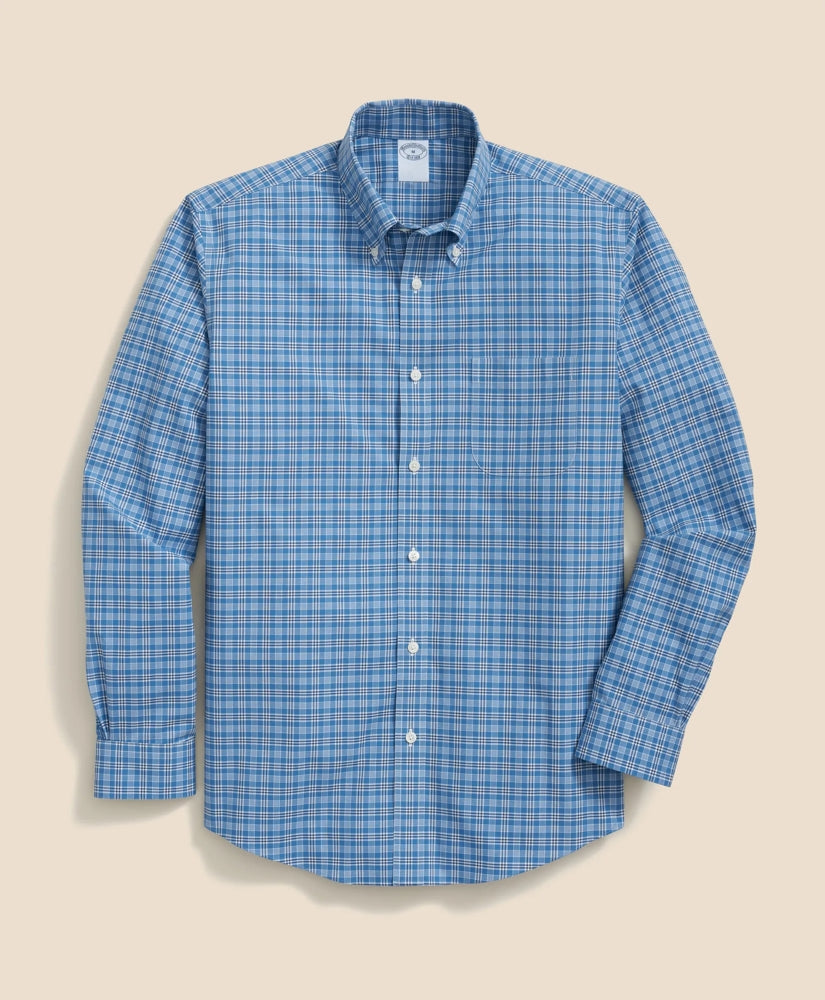 Stretch Cotton Non-Iron Polo Button Down Collar, Checked Shirt | Brooks Brothers