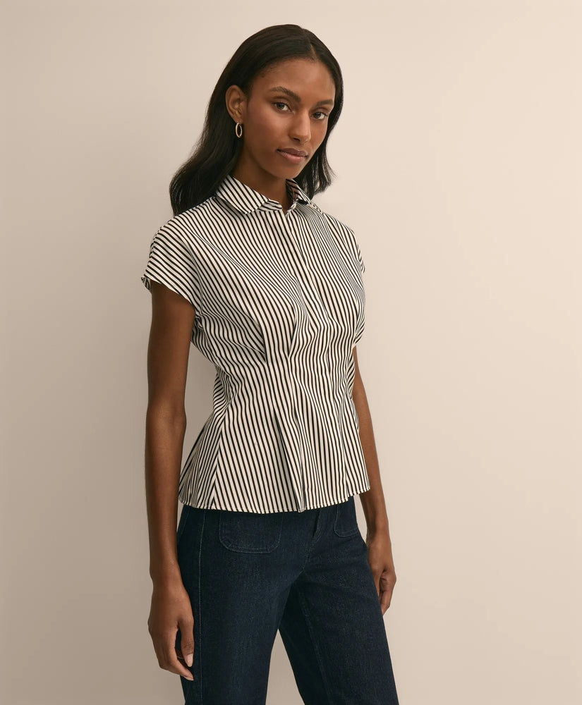 Cotton Sateen Stripe Peplum Shirt | Brooks Brothers