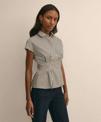Cotton Sateen Stripe Peplum Shirt | Brooks Brothers
