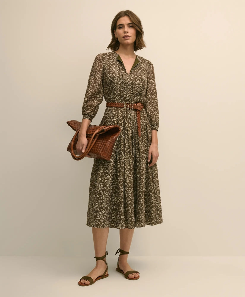 Tie-Neck Pleated Floral-Trellis Print Dress | Brooks Brothers