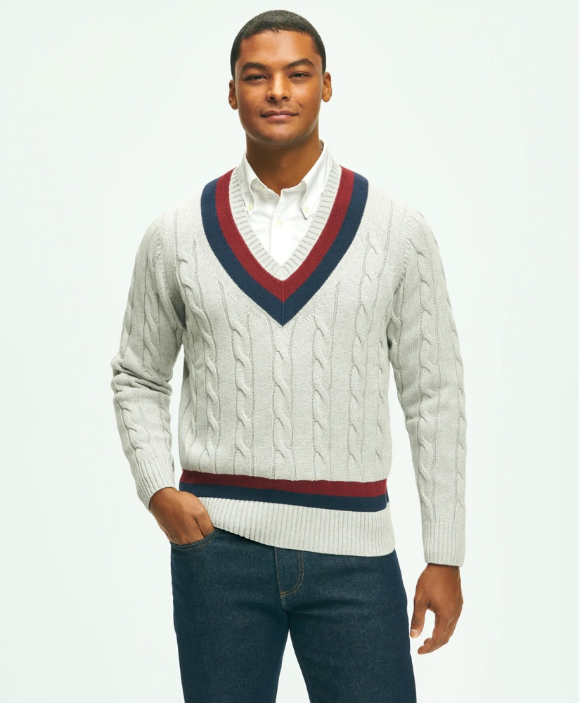 Vintage-Inspired Tennis V-Neck Sweater in Supima | Brooks Brothers