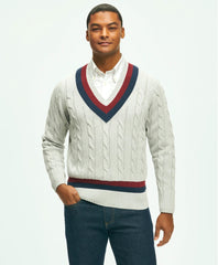 Vintage-Inspired Tennis V-Neck Sweater in Supima | Brooks Brothers