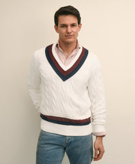 Vintage-Inspired Tennis V-Neck Sweater in Supima | Brooks Brothers