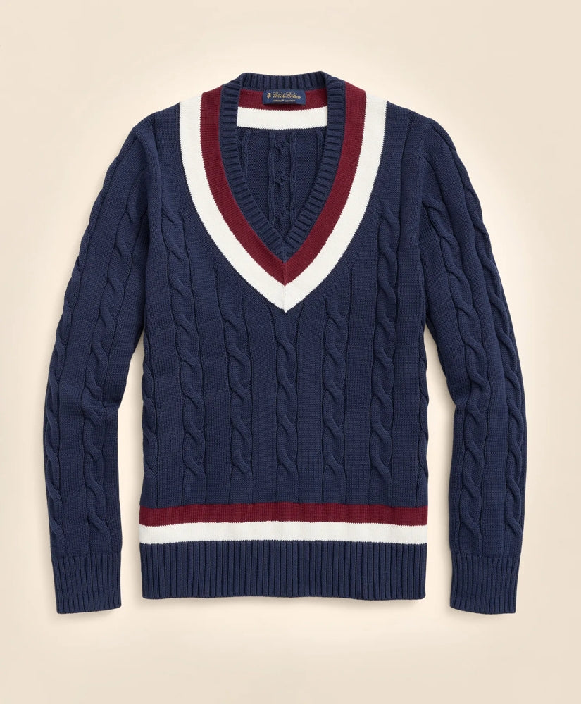 Vintage-Inspired Tennis V-Neck Sweater in Supima | Brooks Brothers