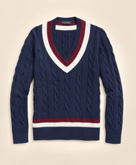 Vintage-Inspired Tennis V-Neck Sweater in Supima | Brooks Brothers