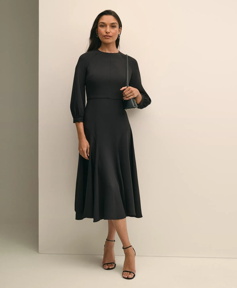 Viscose Blend Shirred-Sleeve Dress | Brooks Brothers