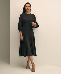 Viscose Blend Shirred-Sleeve Dress | Brooks Brothers