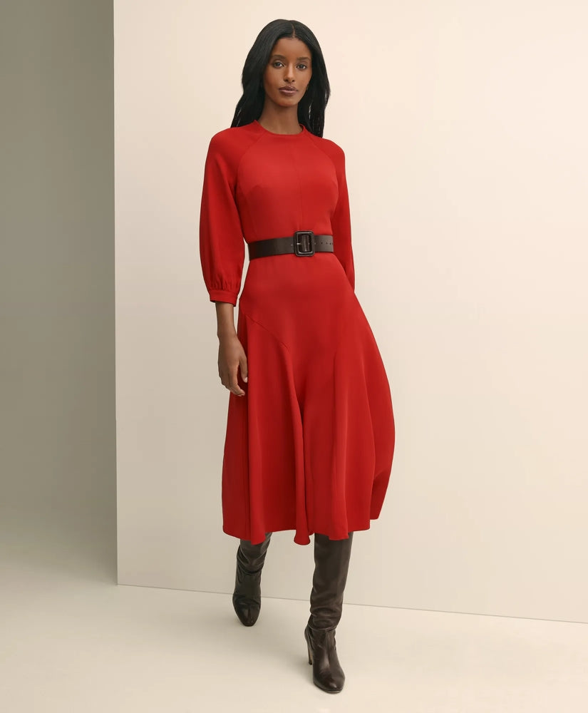 Viscose Blend Shirred-Sleeve Dress | Brooks Brothers