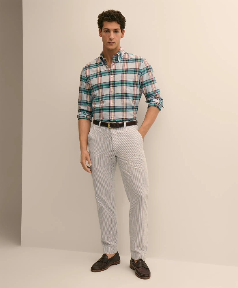 Washed Cotton Seersucker Pants | Brooks Brothers
