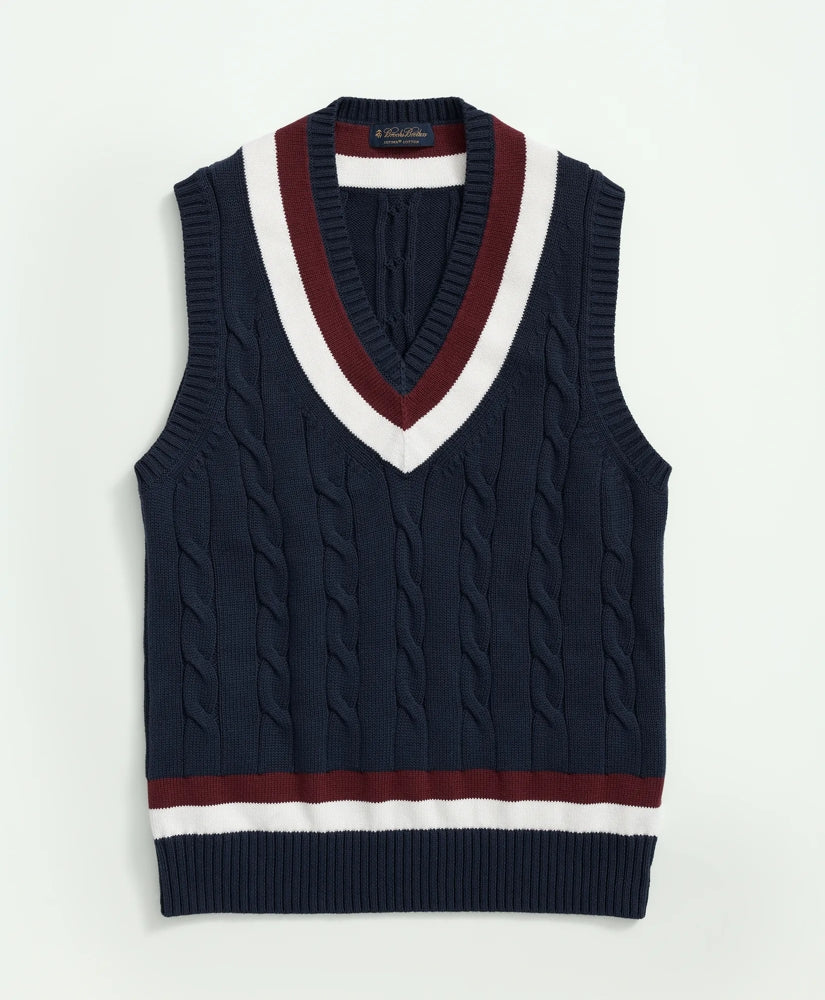 Vintage-Inspired Tennis V-Neck Vest in Supima | Brooks Brothers