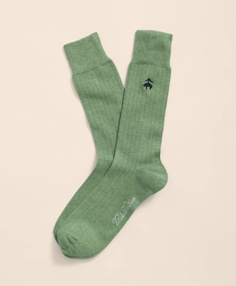 Cotton Blend Ribbed Socks with Embroidered Golden Fleece | Brooks Brothers