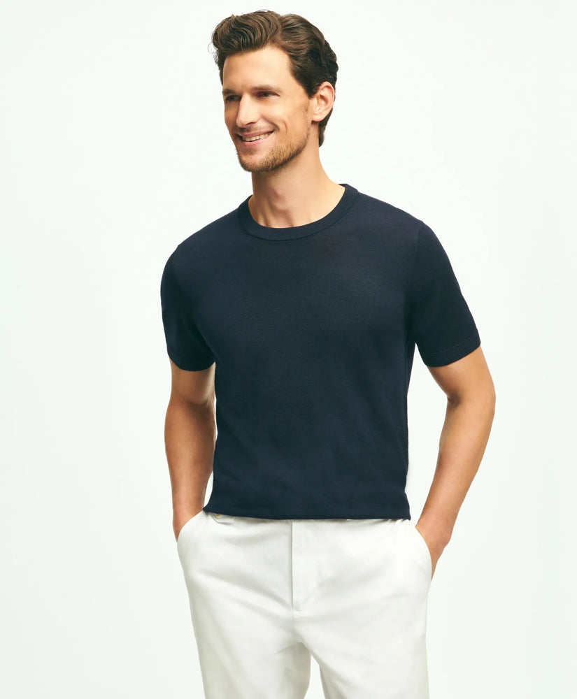 Lightweight Luxe All-Season Sweater, Short Sleeve Crewneck | Brooks Brothers