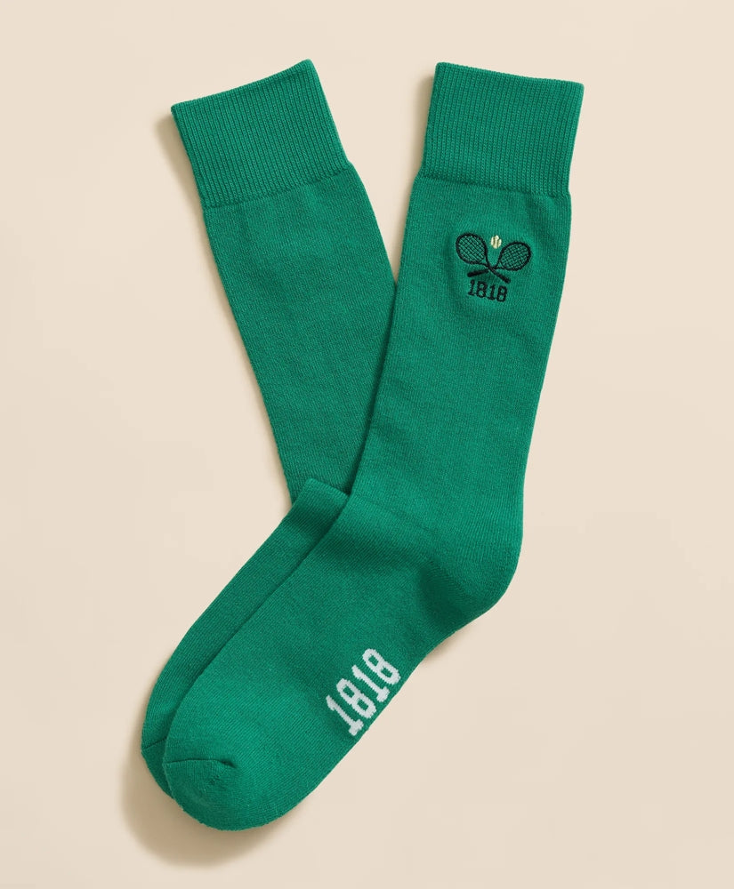 Cotton Blend Ribbed Socks with Embroidered Tennis Racquets | Brooks Brothers