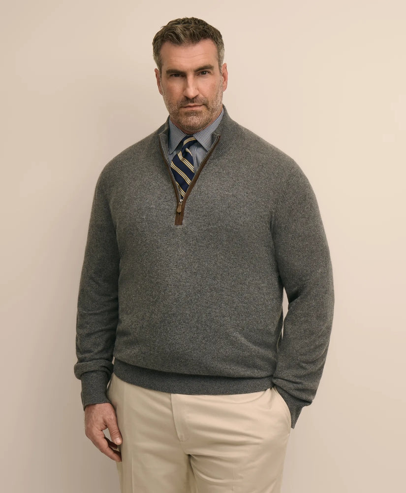 Big & Tall 3-Ply Cashmere Quarter-Zip Sweater | Brooks Brothers