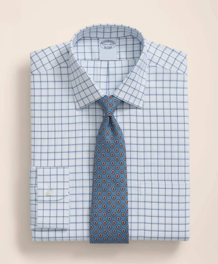 Brooks Brothers Explorer Collection Non-Iron Twill Ainsley Collar, Windowpane Dress Shirt | Brooks Brothers